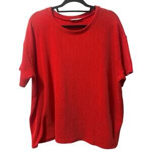 Zenana Red Ribbed Knit Short Sleeve Top Women's XL Crew Neck Lagenlook‎ Casual